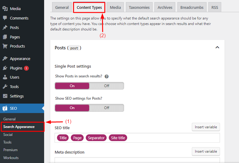 choose content types using yoast seo plugin