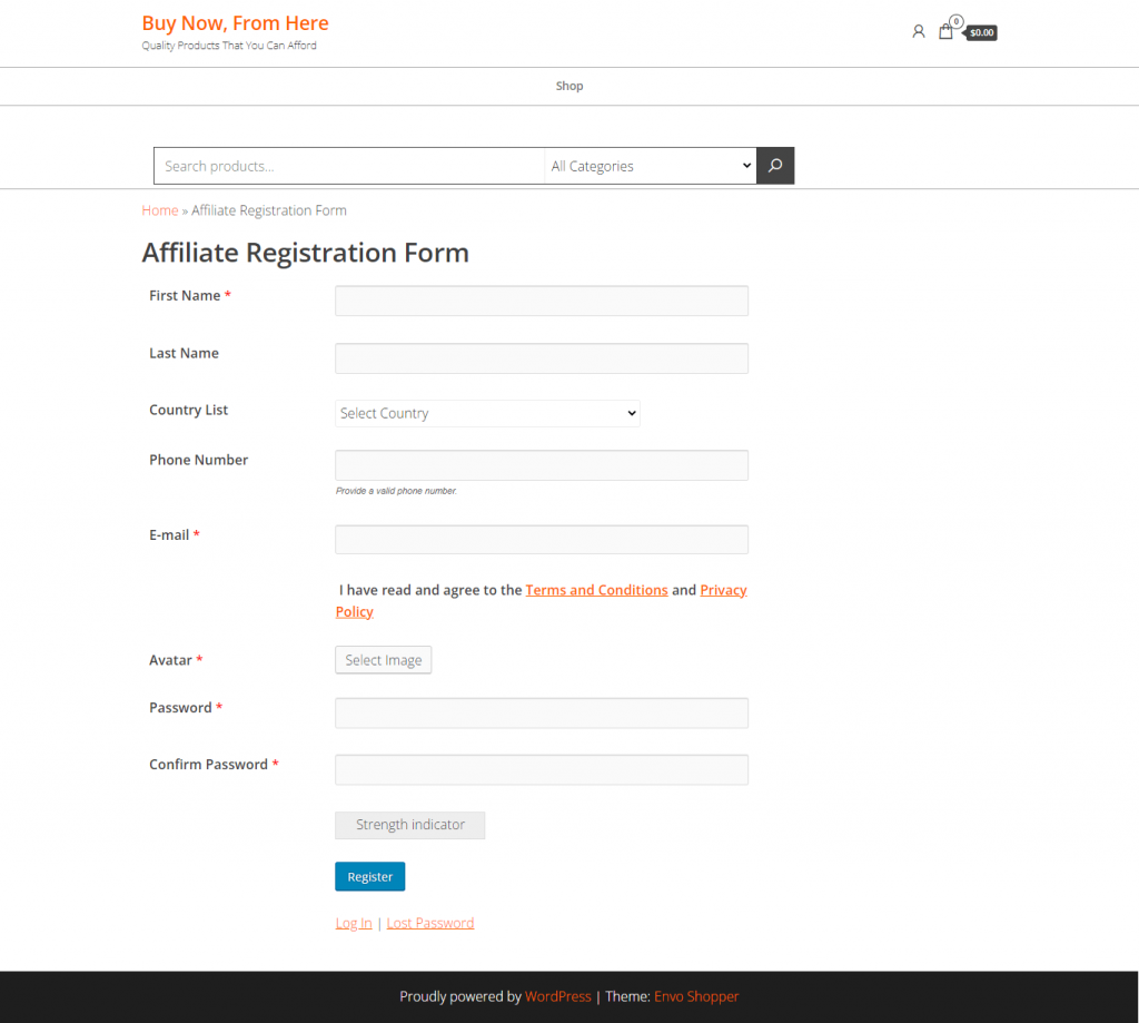 Appearance of the Form- How to manage affiliates