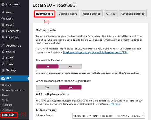 local SEO setting with Yoast SEO plugin