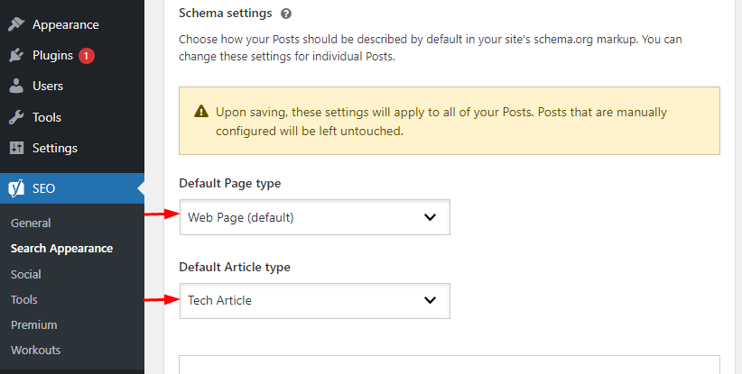 Schema Settings of Yoast SEO Plugin